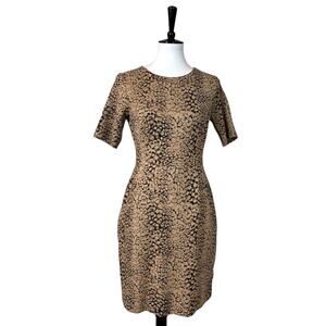 Lands’ End Ponte Sheath Shift Dress Pockets Tan Black Women's Petite Size 6P